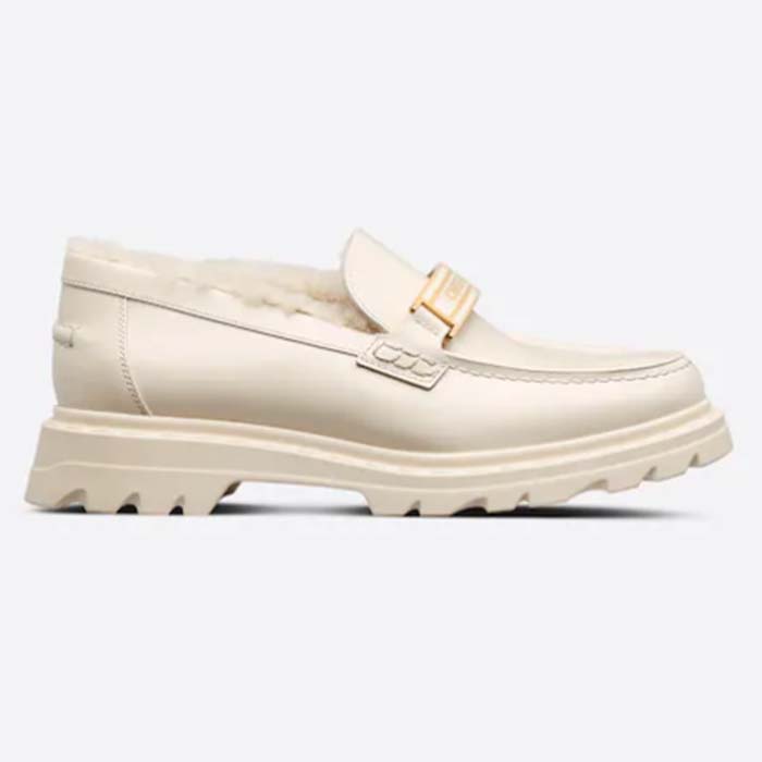 Dior Women Shoes CD Dior Code Loafer White Brushed Calfskin White Shearling