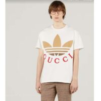 Gucci Men GG Adidas x Gucci Cotton Jersey Ivory Trefoil Print Crewneck Short Sleeves