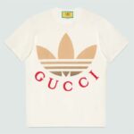 Gucci Herren GG Adidas x Gucci Baumwolljersey Elfenbein Trefoil Print Rundhalsausschnitt Kurze Ärmel