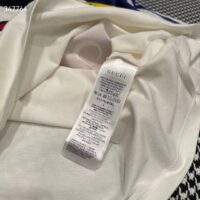 Gucci Men GG Adidas x Gucci Cotton Jersey T-Shirt Ivory Blue Trefoil Print Raglan Sleeves Crewneck (4)