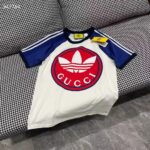 Gucci Men GG Adidas x Gucci Cotton Jersey T-Shirt Ivory Blue Trefoil Print Raglan Sleeves Crewneck - Image 4