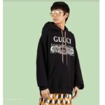 Gucci Men GG Cotton Jersey Sweatshirt Black Felted Long Sleeves Kangaroo Front Pocket - Image 7
