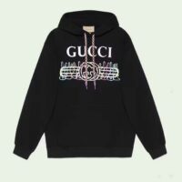 Gucci Men GG Cotton Jersey Sweatshirt Black Felted Long Sleeves Kangaroo Front Pocket (4)