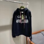 Gucci Men GG Cotton Jersey Sweatshirt Black Felted Long Sleeves Kangaroo Front Pocket - Image 2