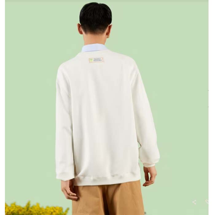 Gucci Men GG Cotton Jersey Sweatshirt Crewneck Rib Cotton Long Sleeves