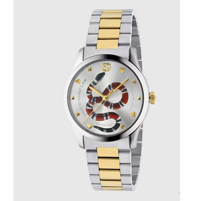 Gucci Unisex GG G-Timeless Watch 38mm Colored Snake Steel Yellow Gold PVD Bracelet