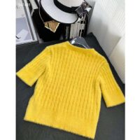 Gucci Women GG Adidas x Gucci Cable Knit Top Yellow Polyamide Trefoil Crewneck Short Sleeves (4)