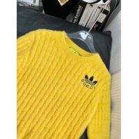 Gucci Women GG Adidas x Gucci Cable Knit Top Yellow Polyamide Trefoil Crewneck Short Sleeves (4)