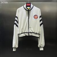 Gucci Women GG Adidas x Gucci Chenille Cropped Jacket Light Beige Cotton Chenille Trefoil (6)