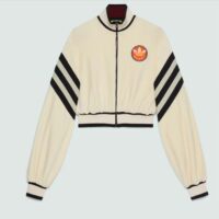 Gucci Women GG Adidas x Gucci Chenille Cropped Jacket Light Beige Cotton Chenille Trefoil (6)