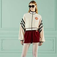 Gucci Women GG Adidas x Gucci Chenille Cropped Jacket Light Beige Cotton Chenille Trefoil (6)