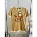 Gucci Women GG Adidas x Gucci Cotton T-Shirt Camel Jersey Trefoil Print Crewneck - Image 3