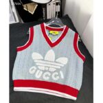 Gucci Men GG Adidas x Gucci Rib Stitch Sleeveless Top Cotton Trefoil Embroidery Knit V-Neck – Bild 2