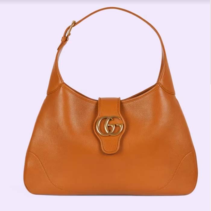 Gucci Women GG Aphrodite Medium Shoulder Bag Brown Soft Leather Double G