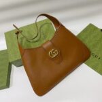 Gucci Women GG Aphrodite Medium Shoulder Bag Brown Soft Leather Double G - Image 5