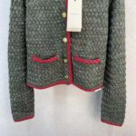 Gucci Women GG Cable Knit Wool Jacket Dark Green Cable Knit Wool Green Red Stripe - Image 5