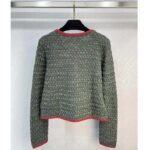 Gucci Women GG Cable Knit Wool Jacket Dark Green Cable Knit Wool Green Red Stripe - Image 3