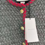 Gucci Women GG Cable Knit Wool Jacket Dark Green Cable Knit Wool Green Red Stripe - Image 6