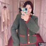 Gucci Women GG Cable Knit Wool Jacket Dark Green Cable Knit Wool Green Red Stripe - Image 9
