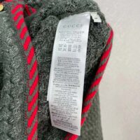 Gucci Women GG Cable Knit Wool Jacket Dark Green Cable Knit Wool Green Red Stripe (13)