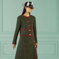 Gucci Women GG Cable Knit Wool Jacket Dark Green Cable Knit Wool Green Red Stripe (13)