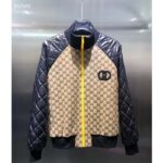 Gucci Men GG Canvas Nylon Zip Jacket Beige Ebony Black Quilted High Neck - immagine 2