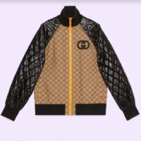 Gucci Women GG Canvas Nylon Zip Jacket Beige Ebony Black Quilted High Neck (3)
