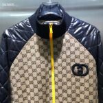Gucci Men GG Canvas Nylon Zip Jacket Beige Ebony Black Quilted High Neck - immagine 4