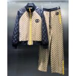 Gucci Men GG Canvas Nylon Zip Jacket Beige Ebony Black Quilted High Neck - immagine 3