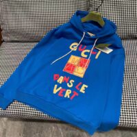 Gucci Women GG Cotton Jersey Sweatshirt Turquoise Felted Cotton Jersey Long Sleeves (1)