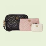 Gucci Women GG Double G Multi-Use Mini Bag Black Pink White Chevron Matelassé Leather - immagine 2
