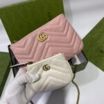 Gucci Women GG Double G Multi-Use Mini Bag Black Pink White Chevron Matelassé Leather - immagine 6