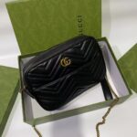 Gucci Women GG Double G Multi-Use Mini Bag Black Pink White Chevron Matelassé Leather - immagine 7