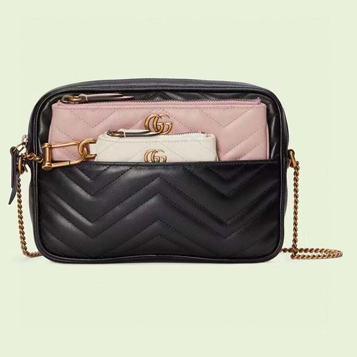 Gucci Women GG Double G Multi-Use Mini Bag Black Pink White Chevron Matelassé Leather