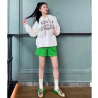 Gucci Women GG Logo Bunny Print Hooded Cotton Sweatshirt Off White Cotton Jersey (5)