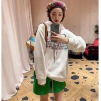 Gucci Women GG Logo Bunny Print Hooded Cotton Sweatshirt Off White Cotton Jersey (5)