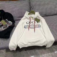 Gucci Women GG Logo Bunny Print Hooded Cotton Sweatshirt Off White Cotton Jersey (5)