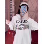 Gucci Women GG Logo Bunny Print Hooded Cotton Sweatshirt Off White Cotton Jersey - Image 14