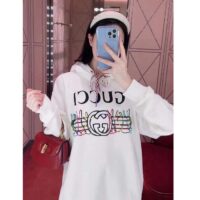 Gucci Women GG Logo Bunny Print Hooded Cotton Sweatshirt Off White Cotton Jersey (5)