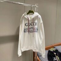 Gucci Women GG Logo Bunny Print Hooded Cotton Sweatshirt Off White Cotton Jersey (5)