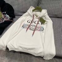 Gucci Women GG Logo Bunny Print Hooded Cotton Sweatshirt Off White Cotton Jersey (5)