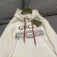 Gucci Women GG Logo Bunny Print Hooded Cotton Sweatshirt Off White Cotton Jersey (5)