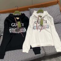 Gucci Women GG Logo Bunny Print Hooded Cotton Sweatshirt Off White Cotton Jersey (5)