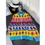 Gucci Men GG Wool Jacquard Zip Jacket Multicolor Geometric Motif Wool Bunny Label – Bild 2