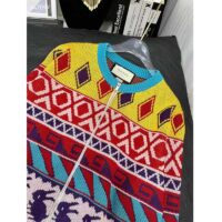 Gucci Women GG Wool Jacquard Zip Jacket Multicolor Geometric Motif Wool Bunny Label (11)