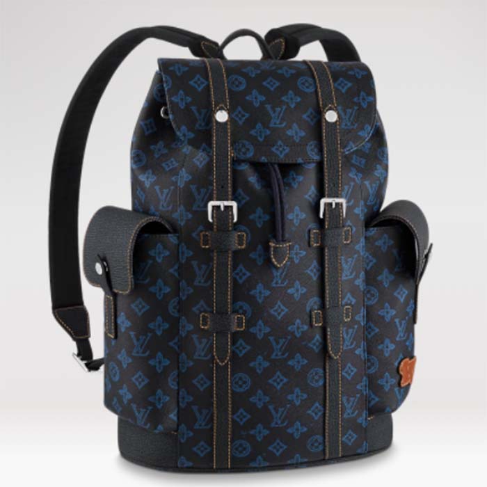 Louis Vuitton LV Unisex Christopher MM Backpack Blue Monogram Coated Canvas