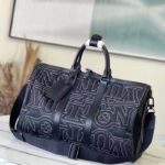 Louis Vuitton LV Unisex Keepall 50B Black Nylon Cowhide Leather Signature Embroidery – Image 3