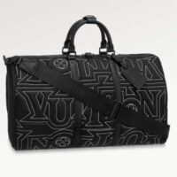 Louis Vuitton LV Unisex Keepall 50B Black Nylon Cowhide Leather Signature Embroidery (2)
