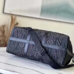 Louis Vuitton LV Unisex Keepall 50B Black Nylon Cowhide Leather Signature Embroidery – Image 5