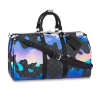 Louis Vuitton LV Unisex Keepall 55B Sunrise Monogram Eclipse Coated Canvas Cowhide Leather